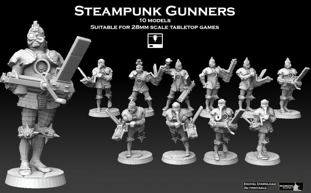 steampunk gonners 3d stampa modello in figurine 3dexport warhammer 40k necromunda gatling massima fanteria nuln rekland vittoriano disonorata soldato mechanicum fucina skitarii macchina servitore robot cyborg 3D print model - Mito3D