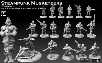 steampunk musketeers 3d print model in figurines 3dexport warhammer 40k necromunda lasrifle imperial guard infantry nuln reikland victorian dishonored soldier mechanicum forge skitarii musketeer servitor robot cyborg solar 3d print model - Mito3D