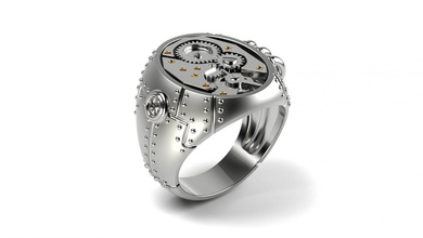 steampunk sello anillo 3d impresión modelo in anillos 3dexport moda joyería joya hombres plata 3d print model - Mito3D