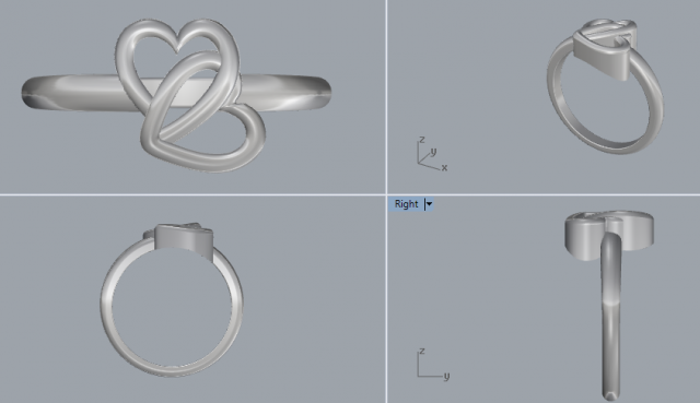 libra esterlina plata doble corazón anillo joyería joya joyeria 3dmring casting cuadrilátero forma diseñador joyas compromiso Moda anillos corazon amando Plainsilverring imprimible 3D print model - Mito3D