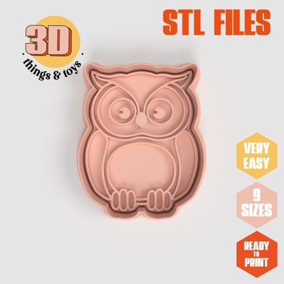 stl animal owls shape cutter set - 9 sizes perfect biscuits jewelry making crafts unique 3d print model in kitchen dining 3dexport cookiecutter biscuit cake molding tool bakery-products polymeric-clay-cutters clay-spatulated gift kitchen-furniture utensils shaped fun 3dprinterfile animal-3d-model bird night nighttime 3d print model - Mito3D
