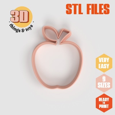 stl apple shaped cutter set - 9 sizes perfect biscuits jewelry making crafts unique 3d print model in kitchen dining 3dexport cookiecutter biscuit cake molding tool bakery-products polymeric-clay-cutters clay-spatulated gift kitchen-furniture utensils fun fruit 3dprinterfile 3d print model - Mito3D