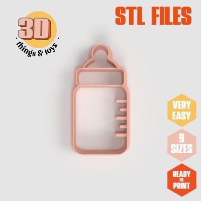 stl baby bottle shaped cutter set - 9 sizes perfect biscuits jewelry making crafts unique 3d print model in kitchen dining 3dexport cookiecutter biscuit cake molding tool bakery-products polymeric-clay-cutters clay-spatulated gift kitchen-furniture utensils fun 3dprinterfile baby-furniture bottles babybottle babyboss 3d print model - Mito3D