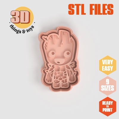 stl baby groot shape cutter set - 9 sizes perfect biscuits jewelry making crafts unique 3d print model in kitchen dining 3dexport cookiecutter biscuit cake molding tool bakery-products polymeric-clay-cutters clay-spatulated gift kitchen-furniture utensils shaped fun 3dprinterfile star wars starwars starship warship warsurge 3d print model - Mito3D
