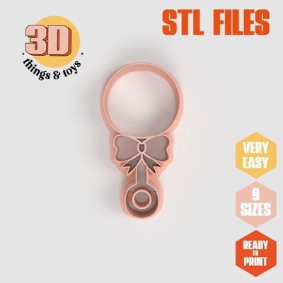 stl baby toy rattle shape cutter set - 9 sizes perfect biscuits jewelry making crafts unique 3d print model in kitchen dining 3dexport cookiecutter biscuit cake molding tool bakery-products polymeric-clay-cutters clay-spatulated gift kitchen-furniture utensils shaped fun 3dprinterfile cute 3d print model - Mito3D