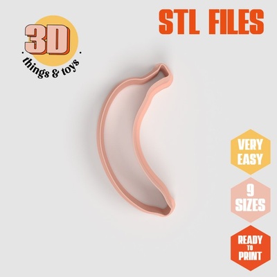 stl banana shaped cutter set - 9 sizes perfect biscuits jewelry making crafts unique 3d print model in kitchen dining 3dexport fruit jewerly mold creative decoration cake food clay biscuit bakery utensils tool polymer gift tropical 3d print model - Mito3D