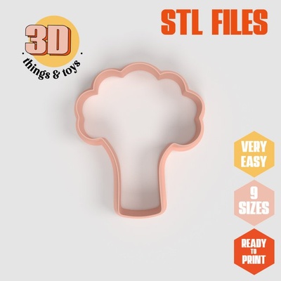 stl brocolli shaped cutter set - 9 sizes perfect biscuits jewelry making crafts unique 3d print model in kitchen dining 3dexport cookiecutter biscuit cake molding tool bakery-products polymeric-clay-cutters clay-spatulated gift kitchen-furniture utensils fun 3dprinterfile vegetable 3d print model - Mito3D