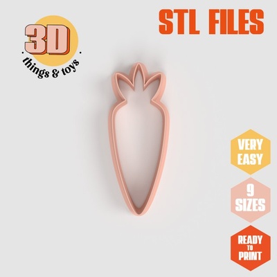 stl carrot shaped cutter set - 9 sizes perfect biscuits jewelry making crafts unique 3d print model in kitchen dining 3dexport cookiecutter biscuit cake molding tool bakery-products polymeric-clay-cutters clay-spatulated gift kitchen-furniture utensils fun 3dprinterfile vegetable easterbunny bunny rabbit 3d print model - Mito3D