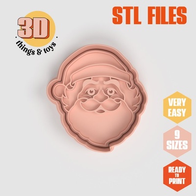 stl christmas santa claus shape cutter- 9 sizes perfect biscuits jewelry making crafts unique 3d print model in kitchen dining 3dexport cookiecutter biscuit cake molding tool bakery-products polymeric-clay-cutters clay-spatulated gift kitchen-furniture utensils shaped fun 3dprinterfile xmascookies 3d print model - Mito3D