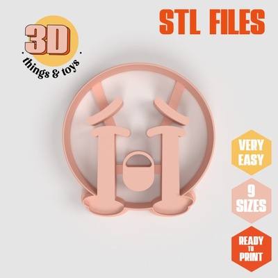 stl emoji crying shaped cutter set - 9 sizes perfect biscuits jewelry making crafts unique 3d print model in kitchen dining 3dexport cookiecutter biscuit cake molding tool bakery-products polymeric-clay-cutters clay-spatulated gift kitchen-furniture utensils fun 3dprinterfile chat crystal 3d print model - Mito3D