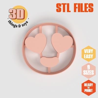 stl emoji eyes hearts shaped cutter set - 9 sizes perfect biscuits jewelry making crafts unique 3d print model in kitchen dining 3dexport cookiecutter biscuit cake molding tool bakery-products polymeric-clay-cutters clay-spatulated gift kitchen-furniture utensils fun 3dprinterfile chat love laugh eye heart 3d print model - Mito3D