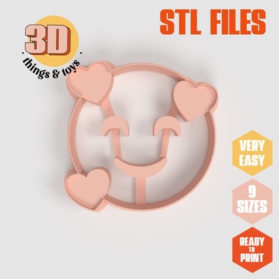 stl emoji face hearts shaped cutter set - 9 sizes perfect biscuits jewelry making crafts unique 3d print model in kitchen dining 3dexport cookiecutter biscuit cake molding tool bakery-products polymeric-clay-cutters clay-spatulated gift kitchen-furniture utensils fun 3dprinterfile chat kiss kissing love lovers 3d print model - Mito3D