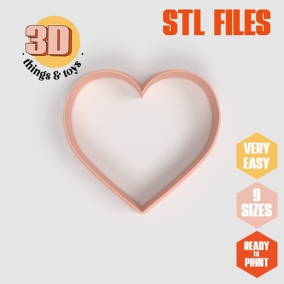 stl emoji heart shaped cutter set - 9 sizes perfect biscuits jewelry making crafts unique 3d print model in kitchen dining 3dexport cookiecutter biscuit cake molding tool bakery-products polymeric-clay-cutters clay-spatulated gift kitchen-furniture utensils fun 3dprinterfile chat love lover 3d print model - Mito3D