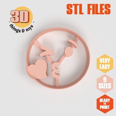 stl emoji kiss shaped cutter set - 9 sizes perfect andbiscuits jewelry making crafts unique 3d print model in kitchen dining 3dexport cookiecutter biscuit cake molding tool bakery-products polymeric-clay-cutters clay-spatulated gift kitchen-furniture utensils fun 3dprinterfile chat kissing 3d print model - Mito3D