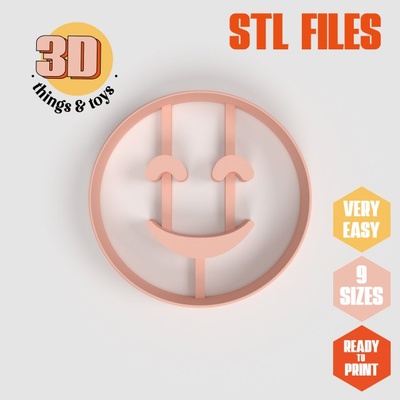 stl emoji smile shaped cutter set - 9 sizes perfect biscuits jewelry making crafts unique 3d print model in kitchen dining 3dexport cookiecutter biscuit cake molding tool bakery-products polymeric-clay-cutters clay-spatulated gift kitchen-furniture utensils fun 3dprinterfile chat love lover laugh 3d print model - Mito3D