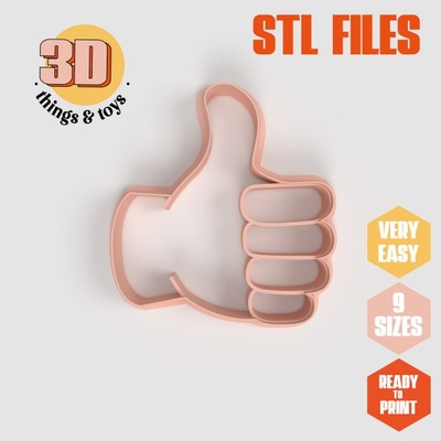 stl emoji thumbs upshaped cutter set - 9 sizes perfect biscuits jewelry making crafts unique 3d print model in kitchen dining 3dexport cookiecutter biscuit cake molding tool bakery-products polymeric-clay-cutters clay-spatulated gift kitchen-furniture utensils shaped fun 3dprinterfile chat love laugh hand finger 3d print model - Mito3D