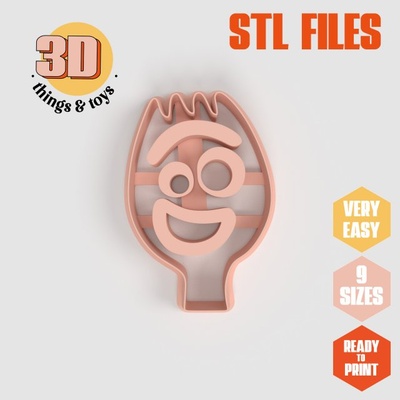 stl fork face shape cutter set - 9 sizes perfect biscuits jewelry making crafts unique 3d print model in kitchen dining 3dexport cookiecutter biscuit cake molding tool bakery-products polymeric-clay-cutters clay-spatulated gift kitchen-furniture utensils shaped fun 3dprinterfile famous forky toystory 3d print model - Mito3D