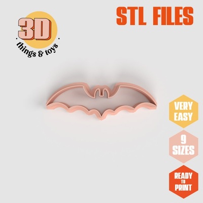 stl halloween bat shape cutter set - 9 sizes perfect biscuits jewelry making crafts unique 3d print model in kitchen dining 3dexport cookiecutter biscuit cake molding tool bakery-products polymeric-clay-cutters clay-spatulated gift kitchen-furniture utensils shaped fun 3dprinterfile halloween-collection batman 3d print model - Mito3D
