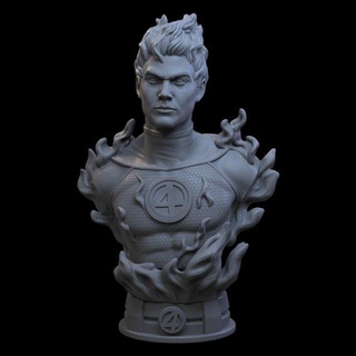 stl human torch fantastic four bust 3d print monsters & creatures fire fireman character characters model stlmodel stlfile file paint red collector collections man wonderful 3d print model - Mito3D