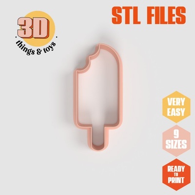 stl ice cream bite shaped cutter set - 9 sizes perfect biscuits jewelry making crafts unique 3d print model in kitchen dining 3dexport cookiecutter biscuit cake molding tool bakery-products polymeric-clay-cutters clay-spatulated gift kitchen-furniture utensils fun 3dprinterfile summer beach icecream 3d print model - Mito3D