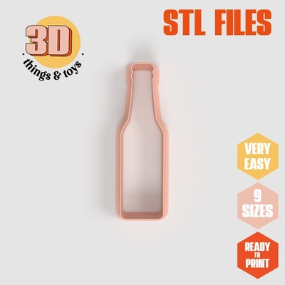 stl party bottle beer shaped cutter set - 9 sizes perfect biscuits jewelry making crafts unique 3d print model in kitchen dining 3dexport cookiecutter biscuit cake molding tool bakery-products polymeric-clay-cutters clay-spatulated gift kitchen-furniture utensils fun 3dprinterfile drink bar barman 3d print model - Mito3D