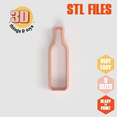 stl party bottle wine shape cutter- 9 sizes perfect biscuits jewelry making crafts unique 3d print model in kitchen dining 3dexport cookiecutter biscuit cake molding tool bakery-products polymeric-clay-cutters clay-spatulated gift kitchen-furniture utensils shaped fun 3dprinterfile drink bar barman 3d print model - Mito3D