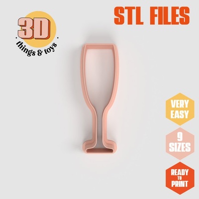 stl party champagne glass shape cutter- 9 sizes perfect biscuits jewelry making crafts unique 3d print model in kitchen dining 3dexport cookiecutter biscuit cake molding tool bakery-products polymeric-clay-cutters clay-spatulated gift kitchen-furniture utensils shaped fun 3dprinterfile drink bar barman bottle 3d print model - Mito3D