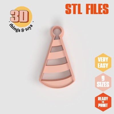 stl party strips hat shape cutter set - 9 sizes perfect andbiscuits jewelry making crafts unique 3d print model in kitchen dining 3dexport cookiecutter biscuit cake molding tool bakery-products polymeric-clay-cutters clay-spatulated gift kitchen-furniture utensils shaped fun 3dprinterfile birthday pompom 3d print model - Mito3D