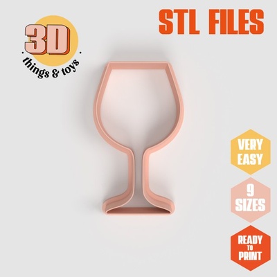 stl party wine glass shaped cutter set - 9 sizes perfect biscuits jewelry making crafts unique 3d print model in kitchen dining 3dexport cookiecutter biscuit cake molding tool bakery-products polymeric-clay-cutters clay-spatulated gift kitchen-furniture utensils fun 3dprinterfile drink bar barman bottle 3d print model - Mito3D