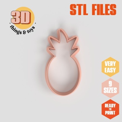 stl pineapple shaped cutter set - 9 sizes perfect biscuits jewelry making crafts unique 3d print model in kitchen dining 3dexport modeling food printer cake bakery creative tool utensils mold polymer gift biscuit clay decoration design 3d print model - Mito3D