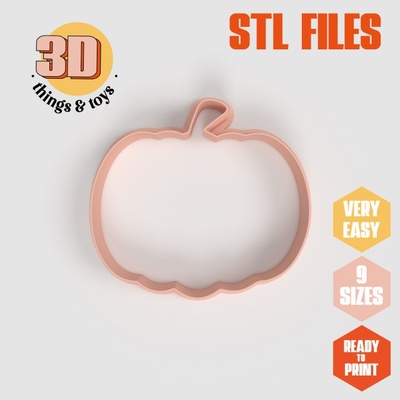 stl pumpkin shaped cutter set - 9 sizes perfect biscuits jewelry making crafts unique 3d print model in kitchen dining 3dexport cookiecutter biscuit cake molding tool bakery-products polymeric-clay-cutters clay-spatulated gift kitchen-furniture utensils fun fruit 3dprinterfile 3d print model - Mito3D