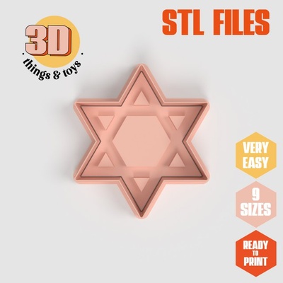 stl star of david shape cutter set - 9 sizes perfect biscuits jewelry making crafts unique 3d print model in kitchen dining 3dexport cookiecutter biscuit cake molding tool bakery-products polymeric-clay-cutters clay-spatulated gift kitchen-furniture utensils shaped fun 3dprinterfile holocaust jewish germany ww2 3d print model - Mito3D