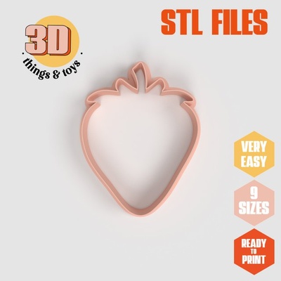 stl strawberry shaped cutter set - 9 sizes perfect biscuits jewelry making crafts unique 3d print model in kitchen dining 3dexport cookiecutter biscuit cake molding tool bakery-products polymeric-clay-cutters clay-spatulated gift kitchen-furniture utensils fun fruit 3dprinterfile love 3d print model - Mito3D