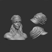 elegante gorra mujer cabeza Moda cabello personas arrugado hombre hembra paño personaje ropa 3d print model - Mito3D
