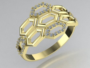 elegante anillo panal joyería regalo hermoso Clásico imprimible diamantes mujer diamond ring joya anillos 3dm 3ds stl oro alto poligonal 3d print model - Mito3D