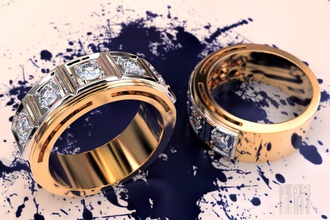 stylish ring stones jewelry jewel style fashion diamonds gems jewellery gold silver rendering printing print 3d stl cnc 3d print model - Mito3D