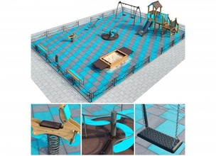 stylish turquoise playground 3d model in cityscapes 3dexport children exterior complex sandbox entertainment game fun swing outdoor courtyard court territory environment park carousel nursery slide street element 3d print model - Mito3D