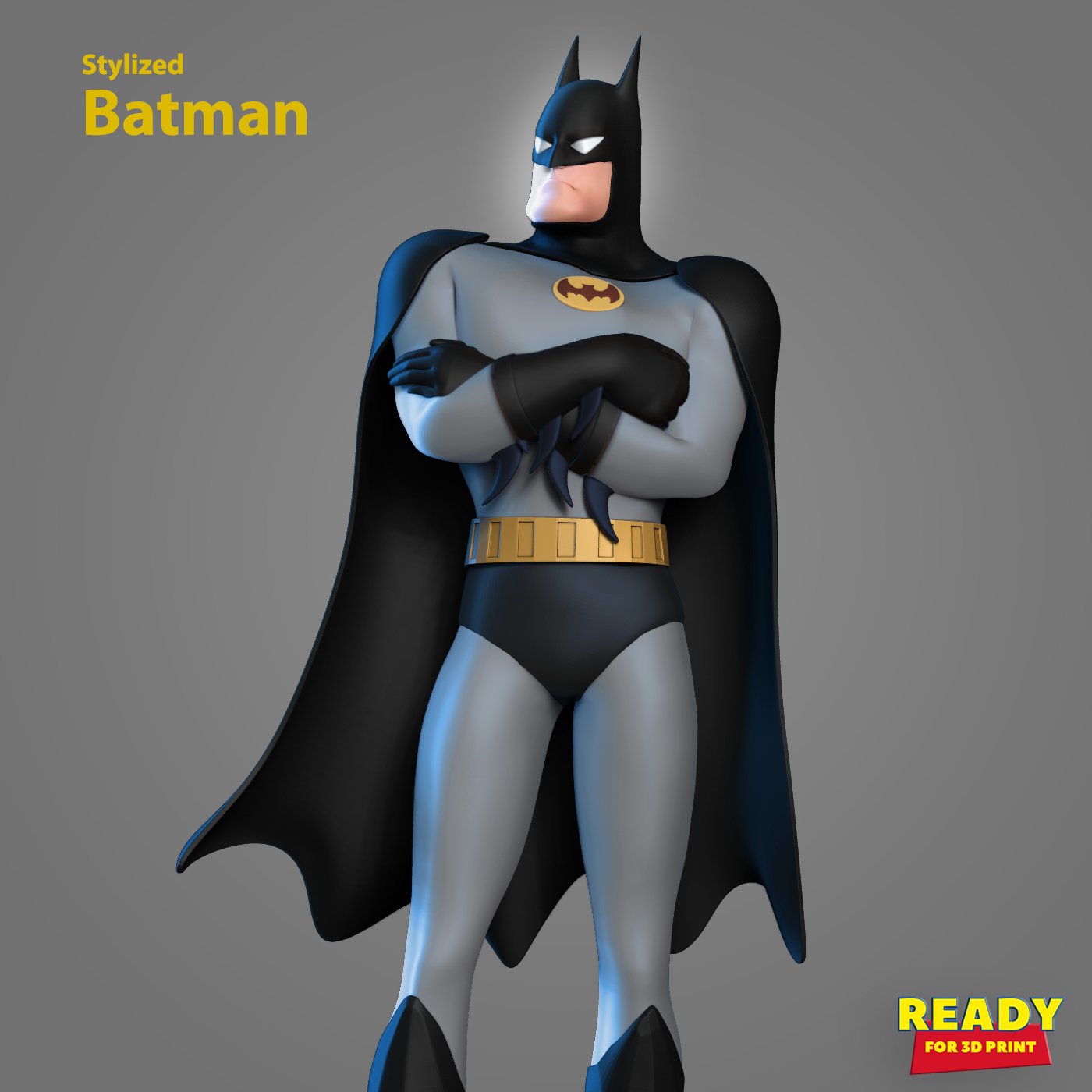 estilizado batman 3d impressão modelo in homem 3dexport dark knight maravilha dc quadrinho dccomic dc comics 3D print model - Mito3D