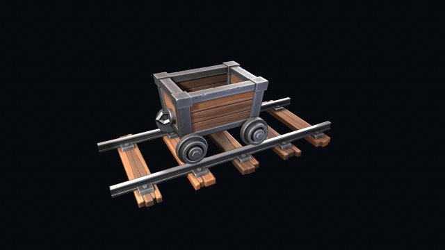 stylisé chariot rails train chemin fer donjon gnomes nains or charbon minerai métal Jeu dessin animé fantaisie poly fossile 3D print model - Mito3D