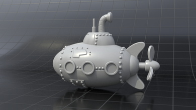 submarine 3d print model in 3dexport machine underwater marine tank pontoon pontoons submersible vehicle sci fi cartoon 3d print model - Mito3D