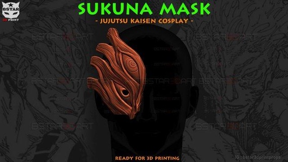 sukuna mask - jujutsu kaisen cosplay toys 3d format stl file -obj contact include colortextures package versions print -v1 full part -v2 separate parts -current size 3d print model - Mito3D