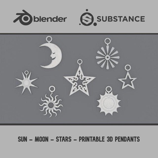 Sol lua estrelas imprimível 3d pingentes impressão modelo 3dprintable acessório acessórios presente começar nave estelar Natal jóias joalheria colar 3dprinting beleza 3d print model - Mito3D