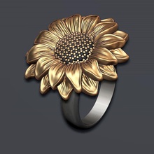 sunflower ring garden sun flower blossom nature floral landscape seed yellow detailed diamond briliant necklace jewellery jewelry gold silver gemstone 3d print model - Mito3D