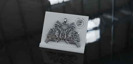 sospensione lupo eccetera oro argento Luna Scandinavia stile protezione amuleto calcolo foresta 3d print model - Mito3D