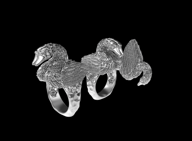 cisne anillo anillos amor gansos cisnes plata oro 3D print model - Mito3D