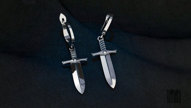 spada orecchini gioielleria donne modell stampa coltello pugnale lusso design cera stampabile stile attraversare moda Stampa cnc 3d print model - Mito3D