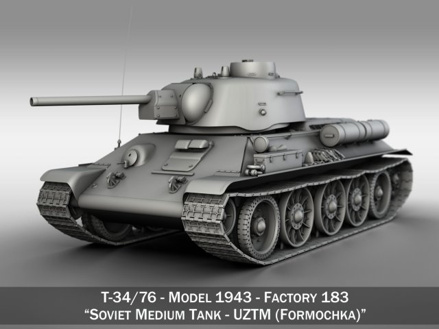 34 76 modell 1943 sowjet panzer 3d 3dexport model1942 model1941 model1943 stz formochka chtz russisch wwii ww2 stalin 3D print model - Mito3D