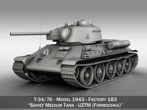 t 34 76 modelo 1943 soviético médio tanque 3d in 3dexport model1942 model1941 model1943 stz formochka chtz russo panzer wwii ww2 stalin 3d print model - Mito3D