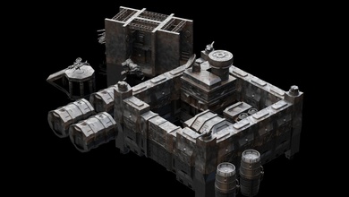 terreno base edificio pacco fantasia dungeon Dungeons Dragons sci fi edifici pareti eliporto blindato 3d print model - Mito3D