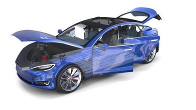 tesla modèle 2016 bleu intérieur châssis 3d in limousine 3dexport iii rendre mixeur obj dae fbx électrique voiture chargeur batterie véhicule sedan suv awd p100d p90d 3d print model - Mito3D